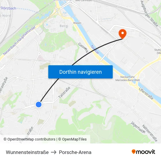 Wunnensteinstraße to Porsche-Arena map