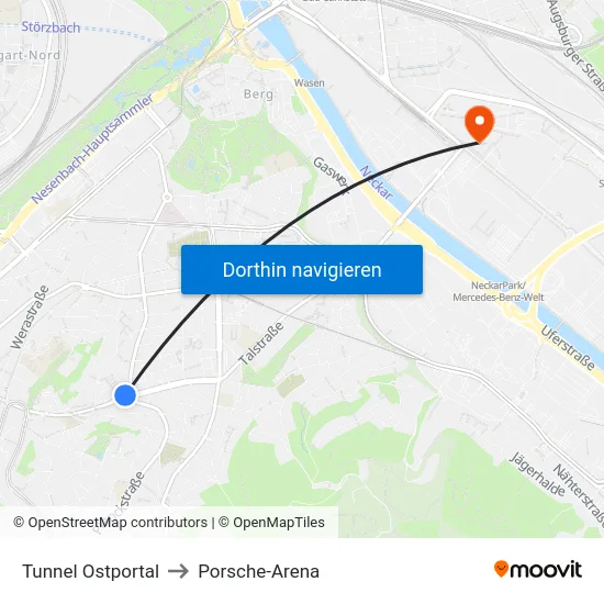 Tunnel Ostportal to Porsche-Arena map