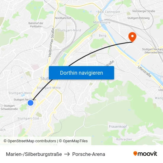 Marien-/Silberburgstraße to Porsche-Arena map