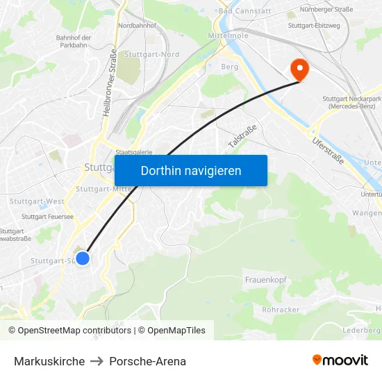 Markuskirche to Porsche-Arena map