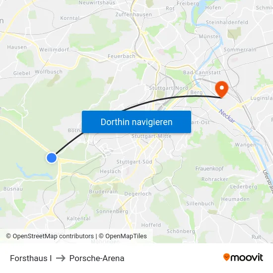 Forsthaus I to Porsche-Arena map