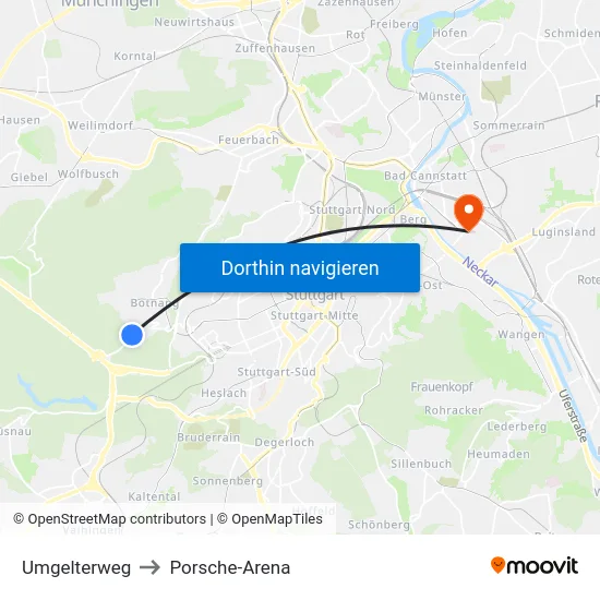 Umgelterweg to Porsche-Arena map