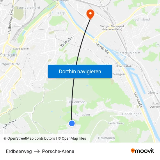 Erdbeerweg to Porsche-Arena map