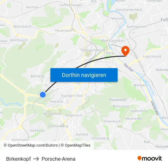 Birkenkopf to Porsche-Arena map