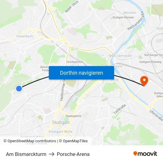 Am Bismarckturm to Porsche-Arena map