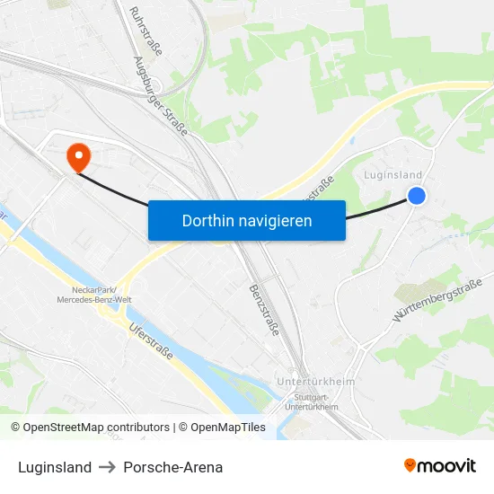 Luginsland to Porsche-Arena map