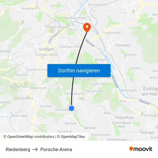 Riedenberg to Porsche-Arena map