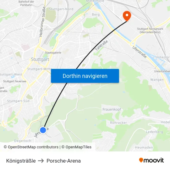 Königsträßle to Porsche-Arena map