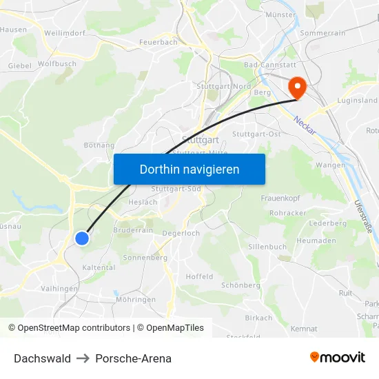 Dachswald to Porsche-Arena map