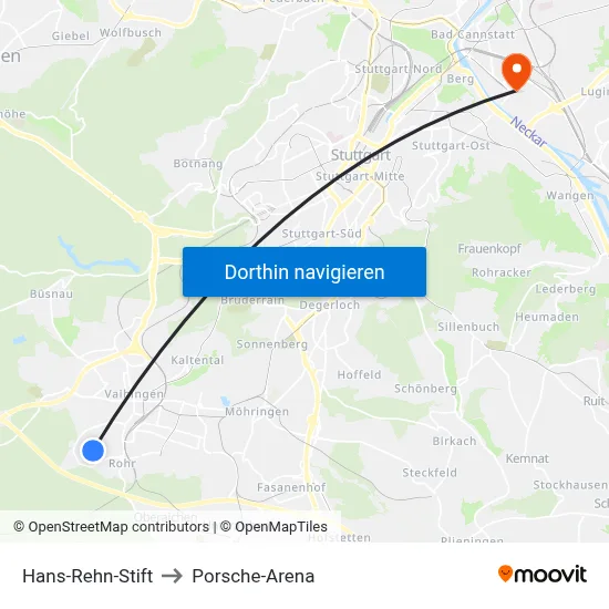 Hans-Rehn-Stift to Porsche-Arena map