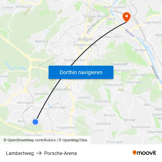 Lambertweg to Porsche-Arena map