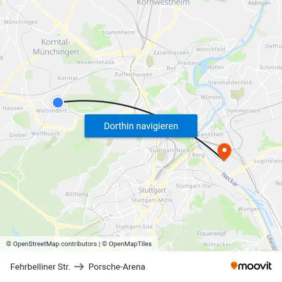 Fehrbelliner Str. to Porsche-Arena map