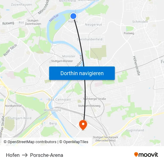 Hofen to Porsche-Arena map