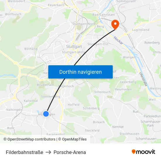 Filderbahnstraße to Porsche-Arena map