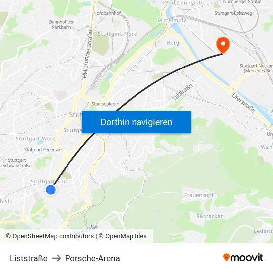 Liststraße to Porsche-Arena map