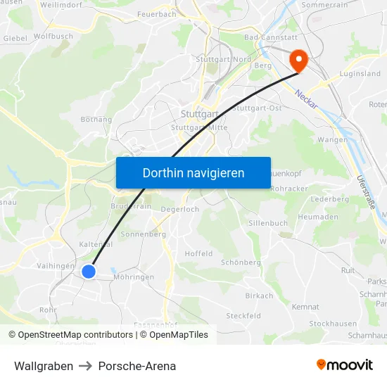 Ssb am Wallgraben to Porsche-Arena map