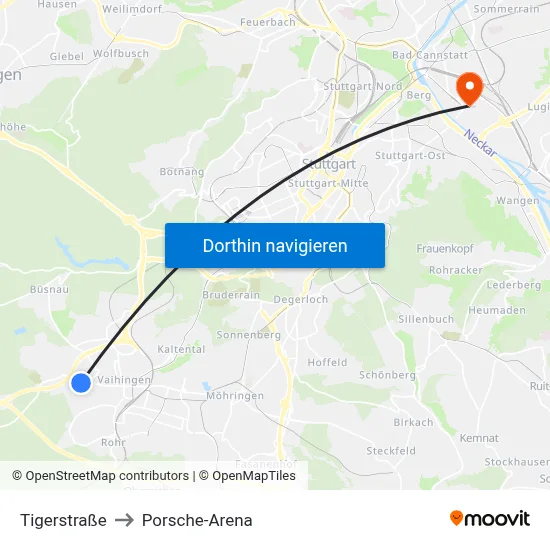 Tigerstraße to Porsche-Arena map