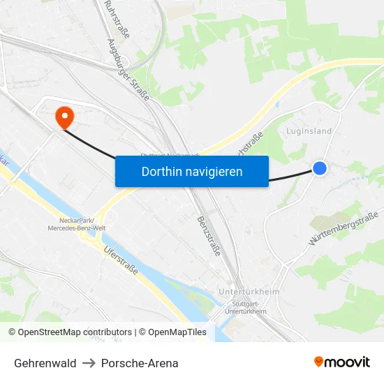 Gehrenwald to Porsche-Arena map