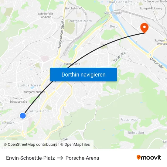 Erwin-Schoettle-Platz to Porsche-Arena map