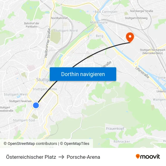 Österreichischer Platz to Porsche-Arena map