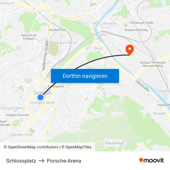 Schlossplatz to Porsche-Arena map