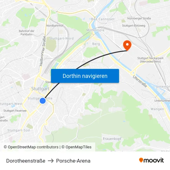 Dorotheenstraße to Porsche-Arena map