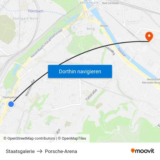 Staatsgalerie to Porsche-Arena map
