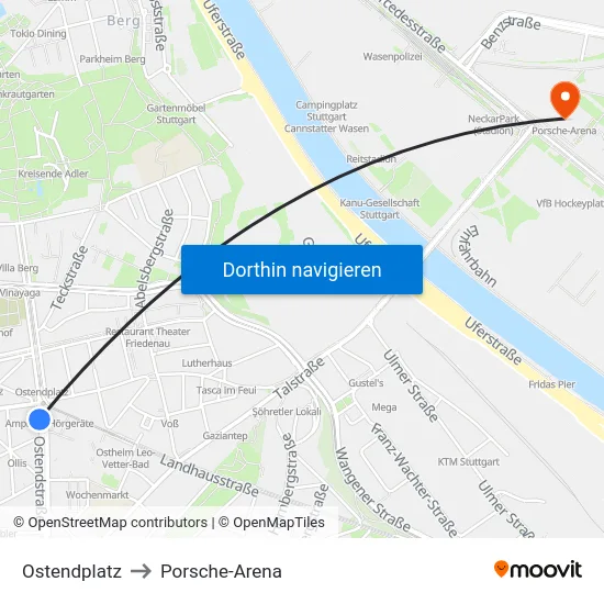 Ostendplatz to Porsche-Arena map