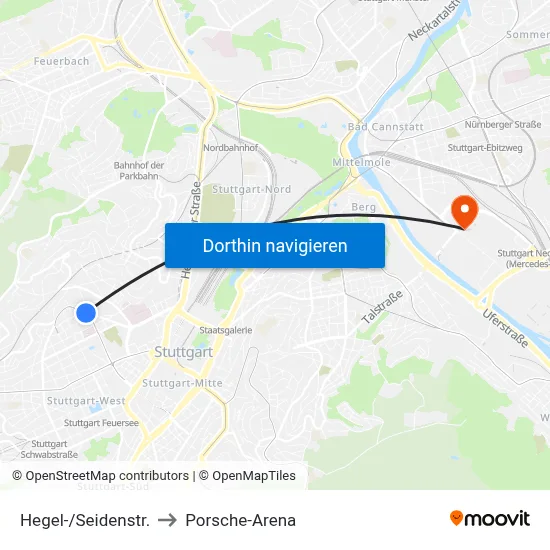 Hegel-/Seidenstr. to Porsche-Arena map