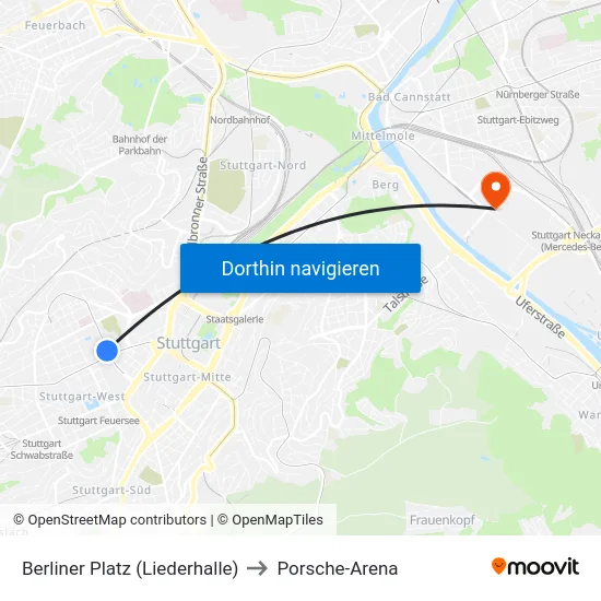 Berliner Platz (Liederhalle) to Porsche-Arena map