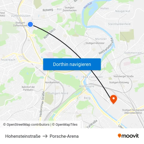 Hohensteinstraße to Porsche-Arena map
