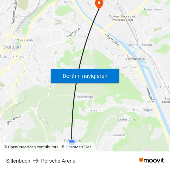 Sillenbuch to Porsche-Arena map