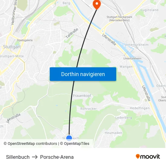Sillenbuch to Porsche-Arena map