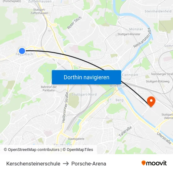 Kerschensteinerschule to Porsche-Arena map