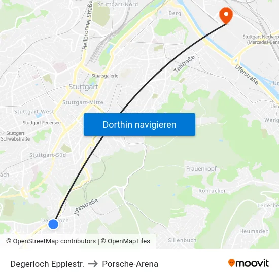 Degerloch Epplestr. to Porsche-Arena map