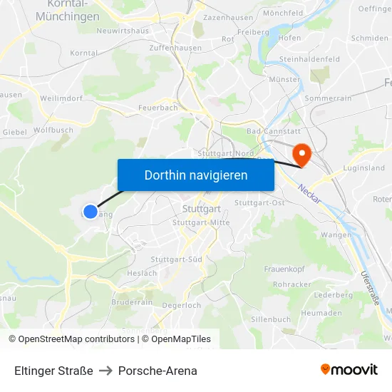 Eltinger Straße to Porsche-Arena map