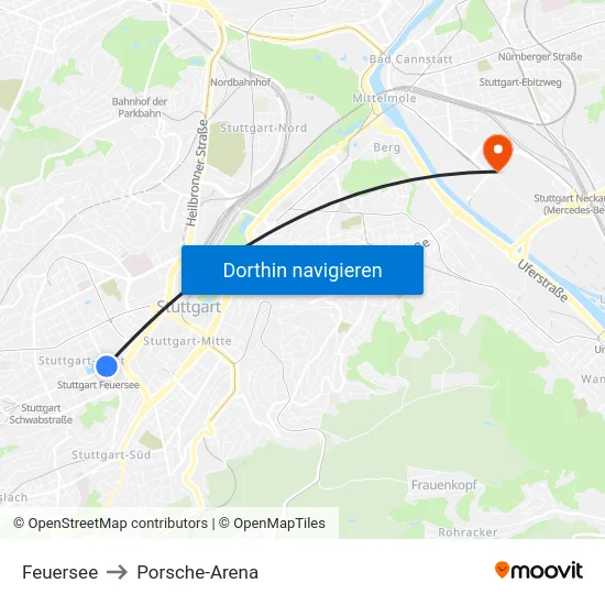 Feuersee to Porsche-Arena map