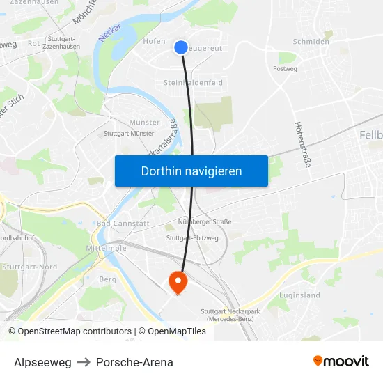 Alpseeweg to Porsche-Arena map