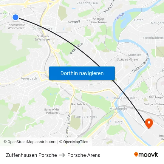 Zuffenhausen Porsche to Porsche-Arena map