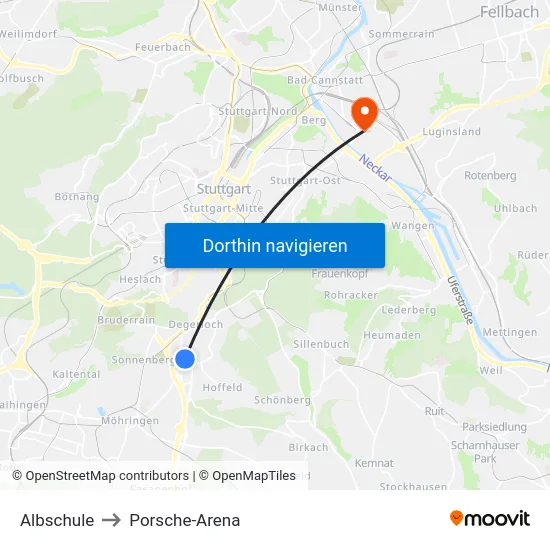 Albschule to Porsche-Arena map