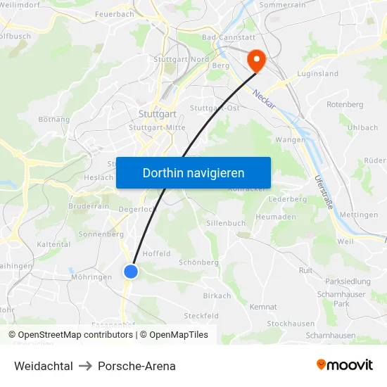 Weidachtal to Porsche-Arena map