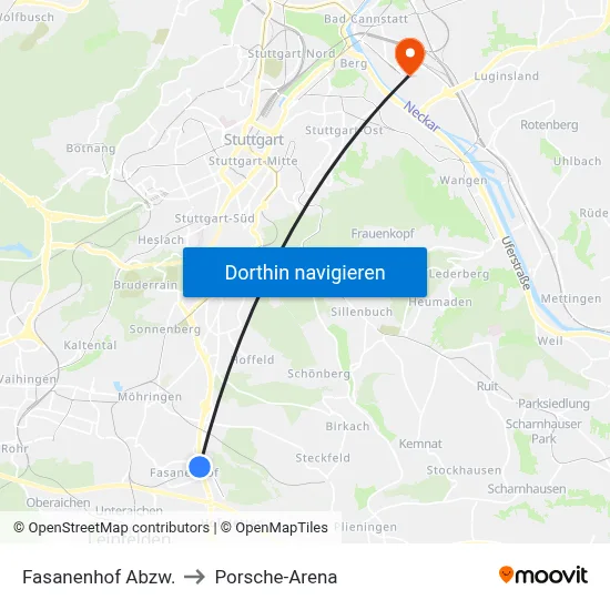 Fasanenhof Abzw. to Porsche-Arena map