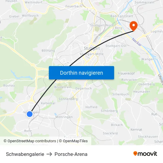 Schwabengalerie to Porsche-Arena map