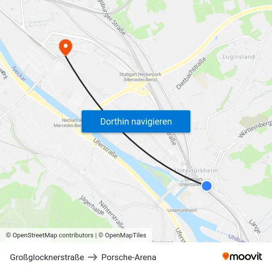 Großglocknerstraße to Porsche-Arena map
