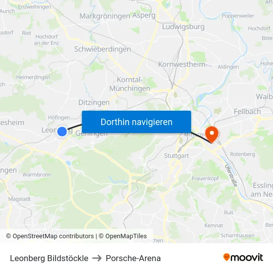 Leonberg Bildstöckle to Porsche-Arena map