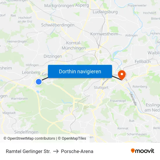 Ramtel Gerlinger Str. to Porsche-Arena map