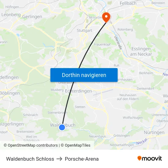 Waldenbuch Schloss to Porsche-Arena map