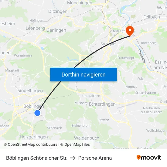 Böblingen Schönaicher Str. to Porsche-Arena map