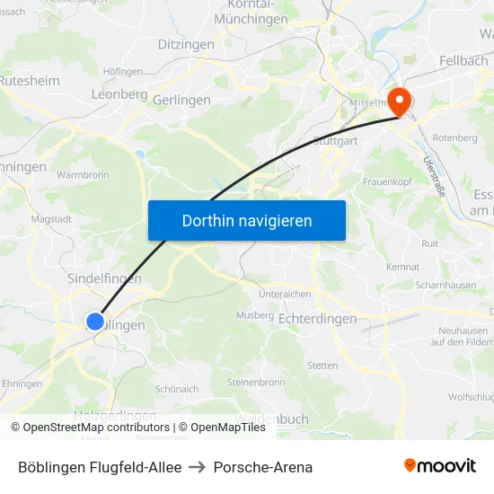 Böblingen Flugfeld-Allee to Porsche-Arena map