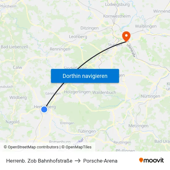 Herrenb. Zob Bahnhofstraße to Porsche-Arena map